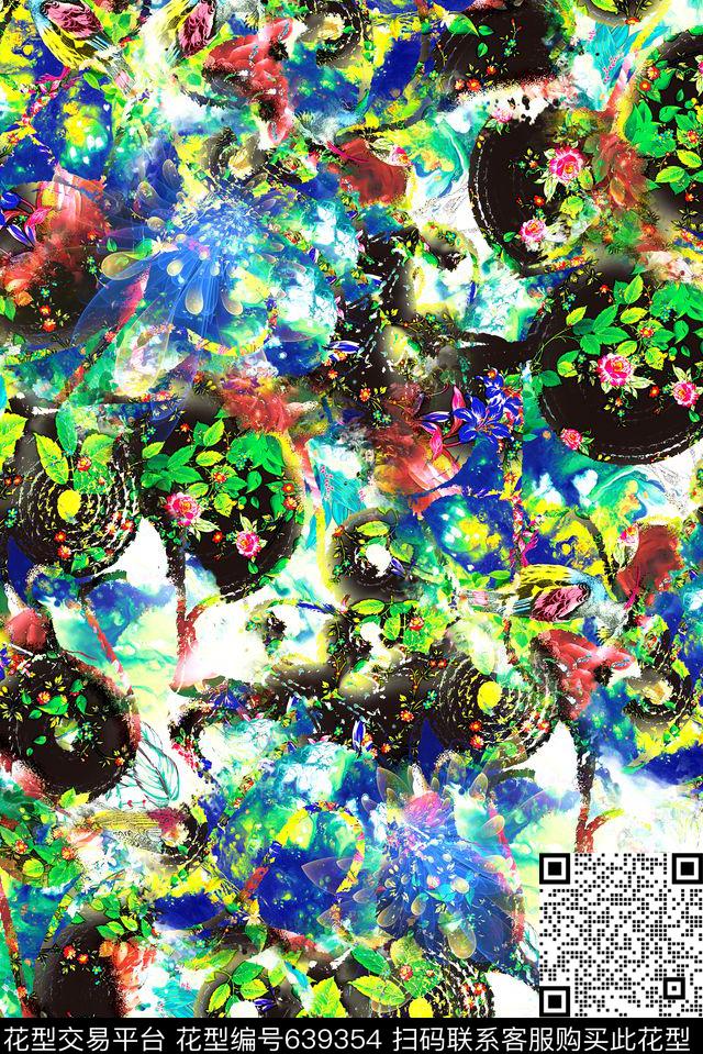 花朵花卉抽象数码印花花型下载（图片编号: 639354） - 瓦栏（Walan）