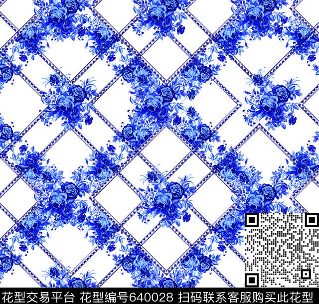 青花瓷花－中国风.jpg - 640028 - 花卉 青花瓷 中国风 - 数码印花花型 － 女装花型设计 － 瓦栏