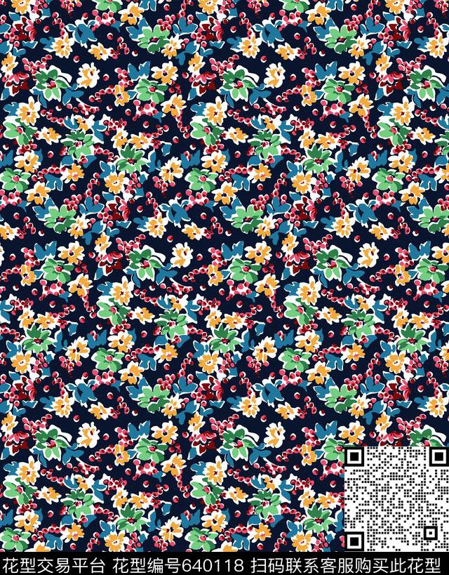 手绘矢量花朵（7色）.jpg - 640118 - 花朵 花卉 手绘矢量花朵 - 传统印花花型 － 其他花型设计 － 瓦栏
