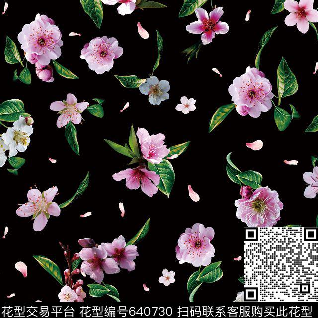 中国风－梅花－黑.jpg - 640730 - 花朵 花卉 梅花 - 数码印花花型 － 女装花型设计 － 瓦栏
