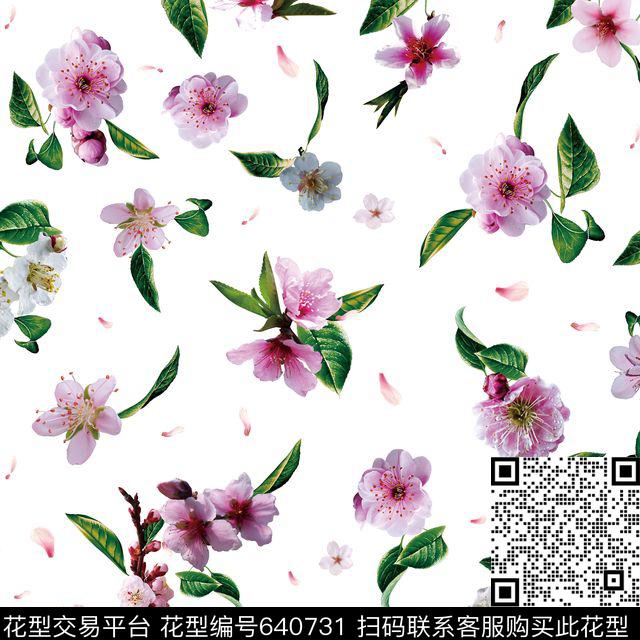 中国风－梅花.jpg - 640731 - 花朵 花卉 梅花 - 数码印花花型 － 女装花型设计 － 瓦栏
