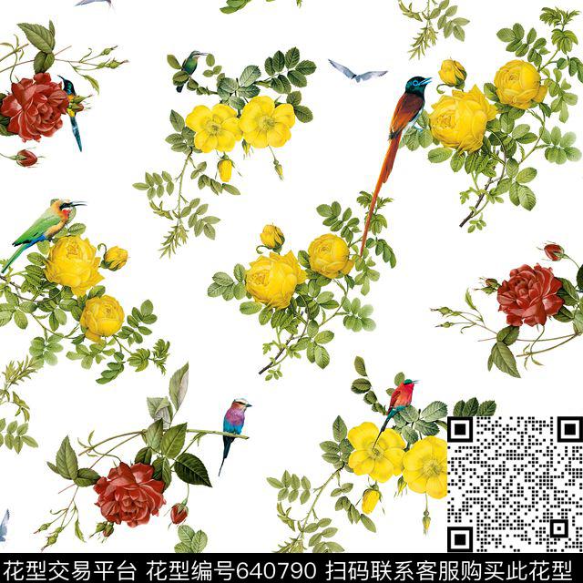 手绘月季花.jpg - 640790 - 花朵 花卉 手绘 - 数码印花花型 － 女装花型设计 － 瓦栏