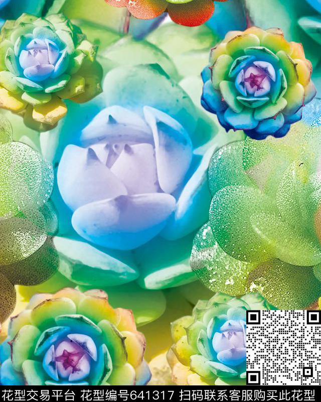 XH20160530-01-b01.jpg - 641317 - 数码印花 创意抽象拼接 多肉植物 - 数码印花花型 － 女装花型设计 － 瓦栏