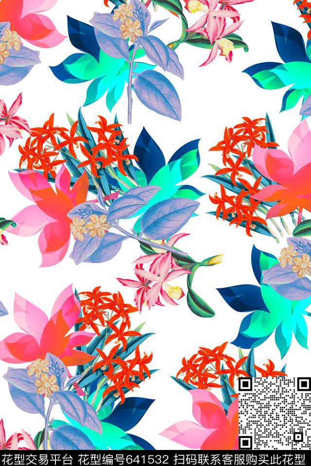 兰花热带植物数码印花花型下载（图片编号: 641532） - 瓦栏（Walan）