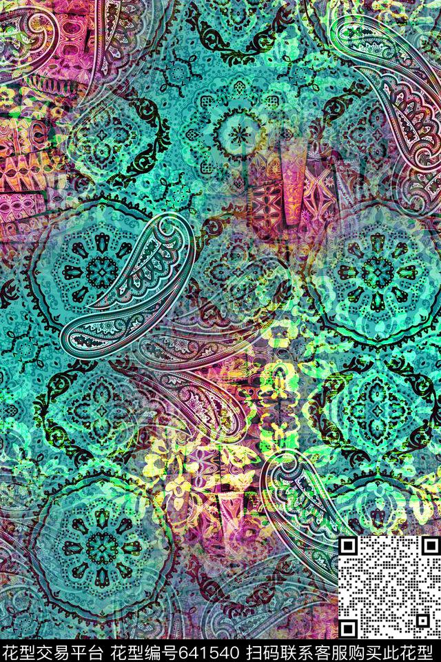 佩斯利民族风部落花纹数码印花花型下载（图片编号: 641540） - 瓦栏（Walan）