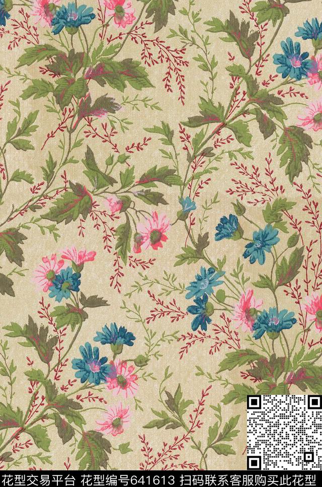 简欧小碎花手绘花卉数码印花花型下载（图片编号: 641613） - 瓦栏（Walan）