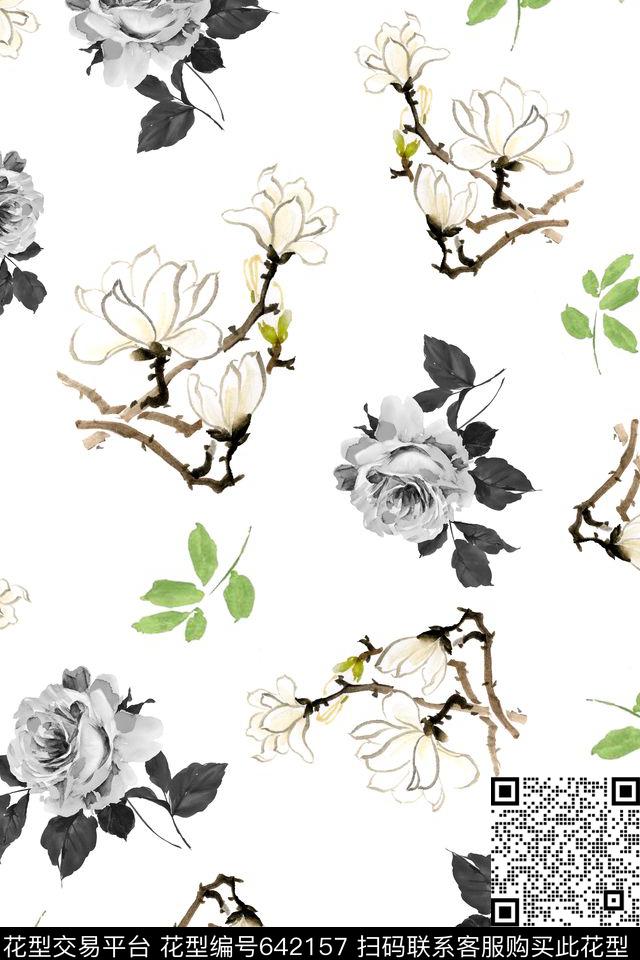 WL607.jpg - 642157 - 花卉 国画 - 数码印花花型 － 女装花型设计 － 瓦栏