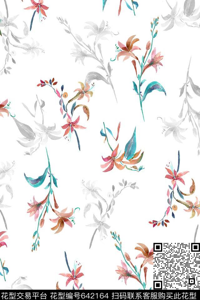 WL608-2.jpg - 642164 - 国画 花卉 水彩 - 数码印花花型 － 女装花型设计 － 瓦栏
