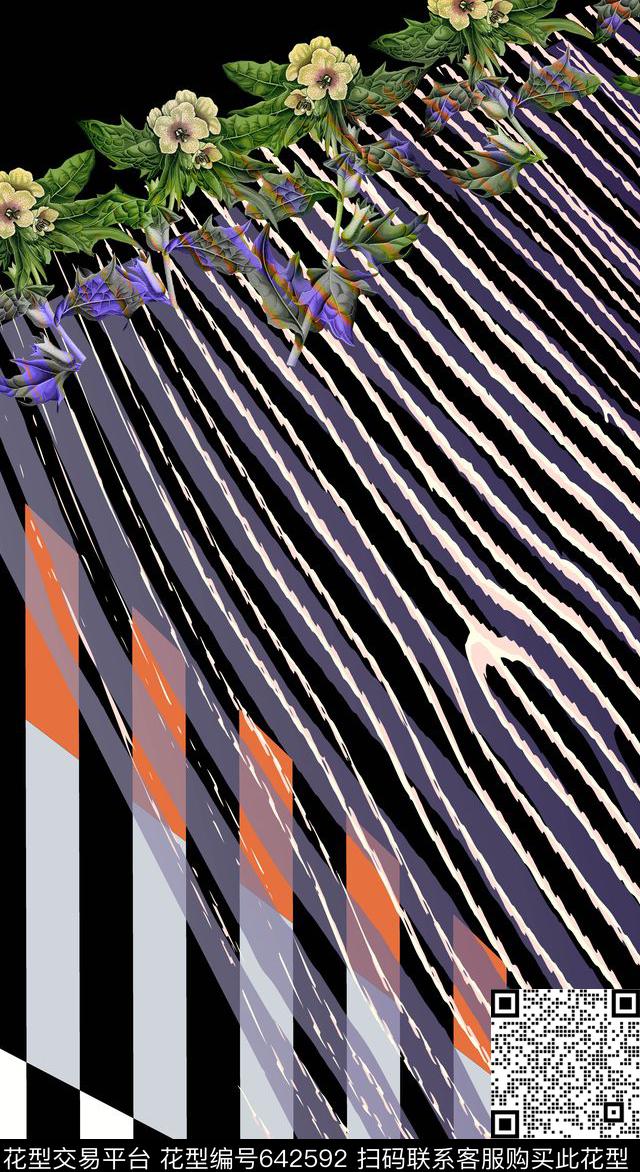 hua.jpg - 642592 - 花卉 几何 现代 - 数码印花花型 － 女装花型设计 － 瓦栏