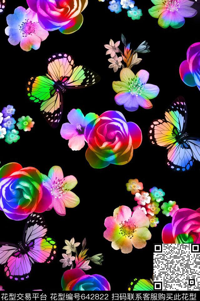 花卉散花纯色底数码印花花型下载（图片编号: 642822） - 瓦栏（Walan）