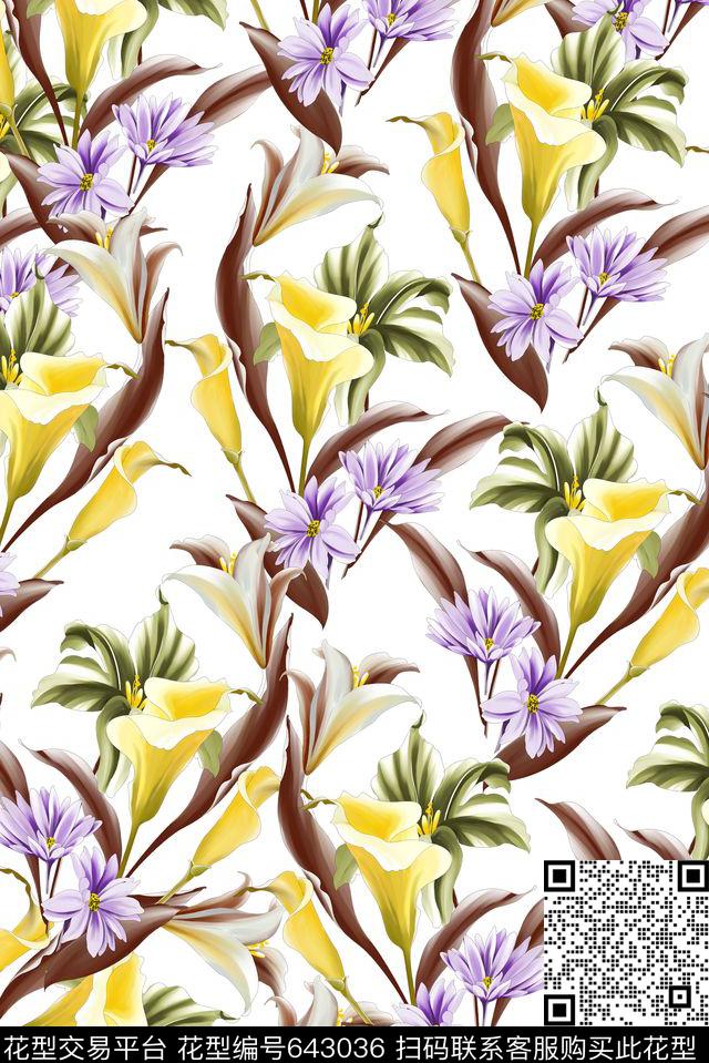 简单清爽满版数码印花花型下载（图片编号: 643036） - 瓦栏（Walan）