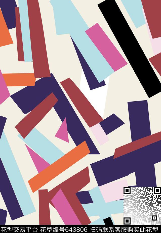 时尚几何条形传统印花花型下载（图片编号: 643806） - 瓦栏（Walan）