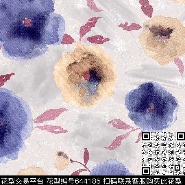 手绘花数码印花花型下载（图片编号: 644185） - 瓦栏（Walan）