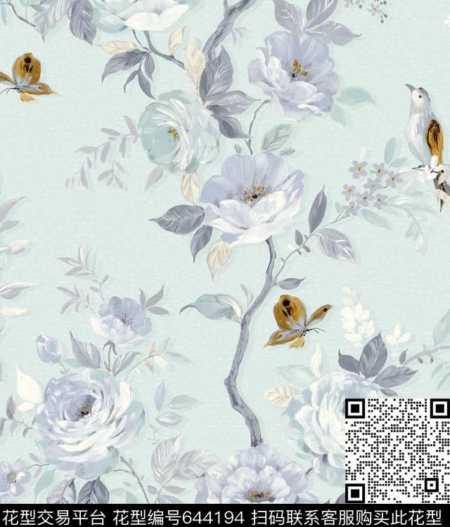 花卉手绘花数码印花花型下载（图片编号: 644194） - 瓦栏（Walan）