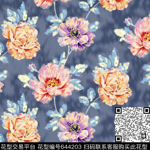 手绘花花卉手绘花卉数码印花花型下载（图片编号: 644203） - 瓦栏（Walan）