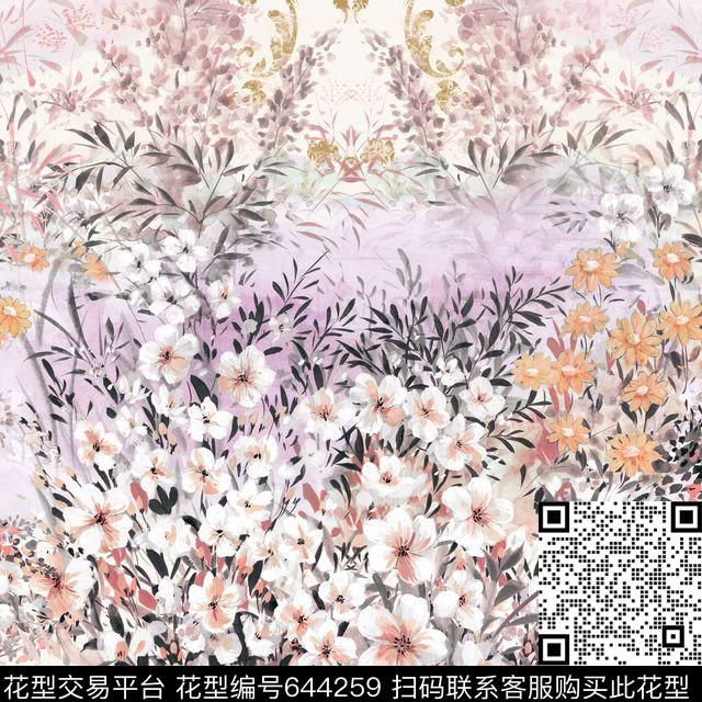 手绘花花卉数码印花花型下载（图片编号: 644259） - 瓦栏（Walan）