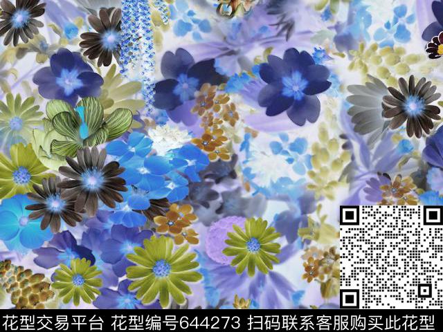花朵花卉朦胧小碎花数码印花花型下载（图片编号: 644273） - 瓦栏（Walan）