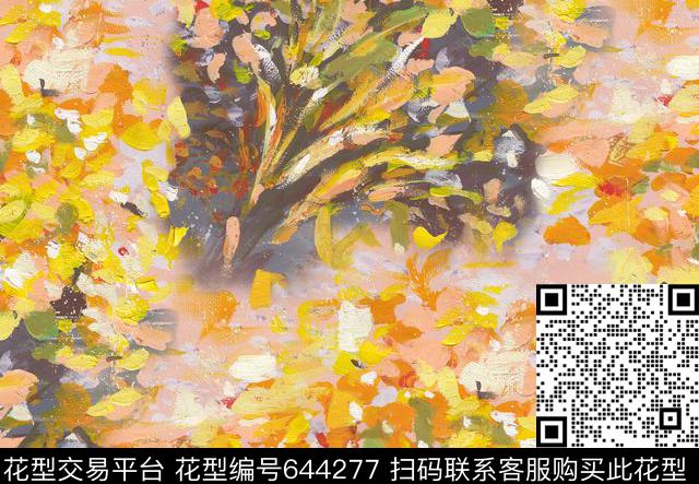 手绘花手绘风景数码印花花型下载（图片编号: 644277） - 瓦栏（Walan）