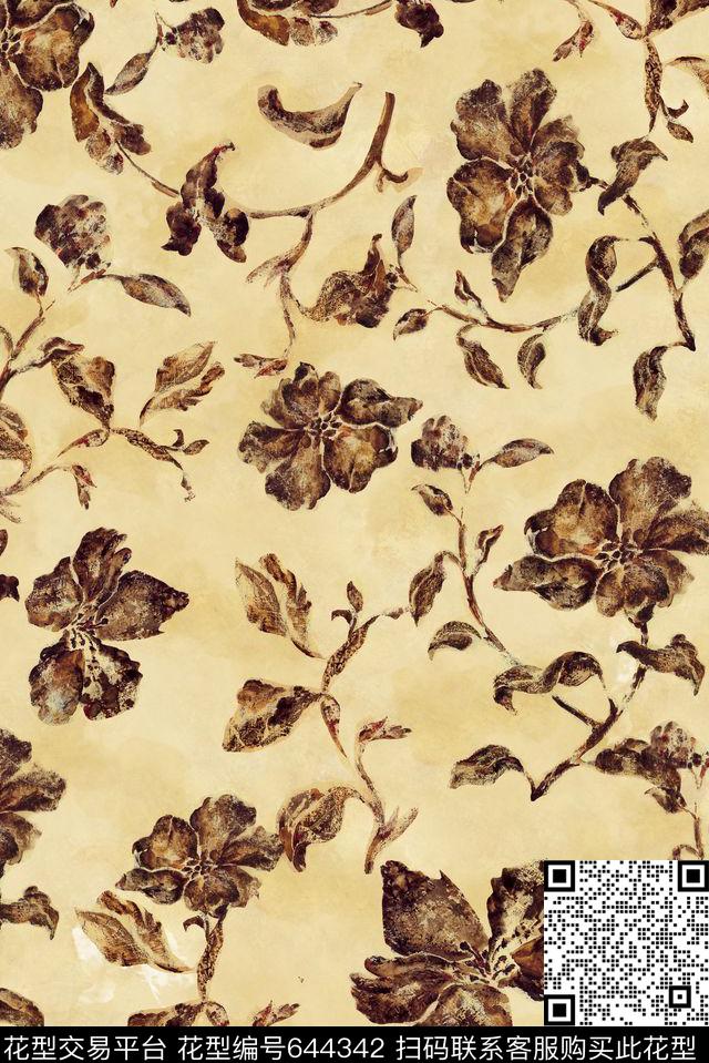 波西米亚卷草纹民族风数码印花花型下载（图片编号: 644342） - 瓦栏（Walan）