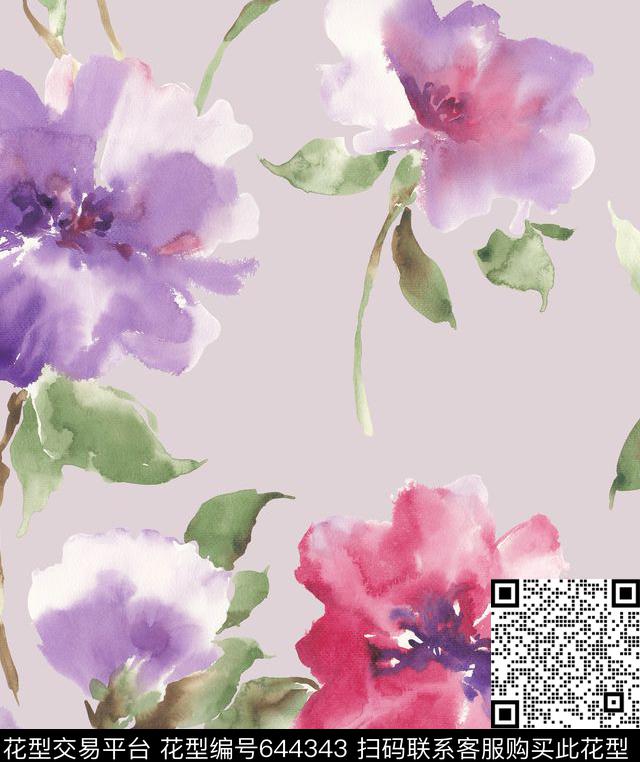 手绘花花卉传统印花花型下载（图片编号: 644343） - 瓦栏（Walan）