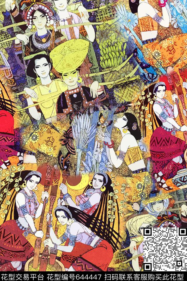 女装名族风复古数码印花花型下载（图片编号: 644447） - 瓦栏（Walan）