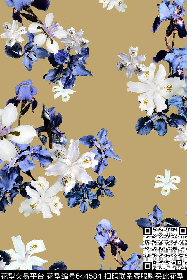 花朵花卉鸢尾花数码印花花型下载（图片编号: 644584） - 瓦栏（Walan）