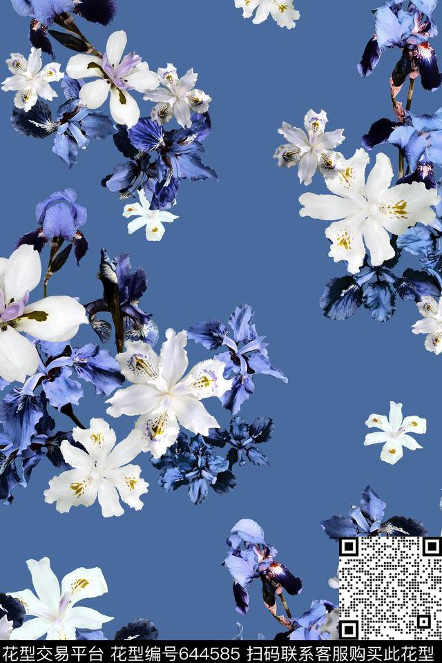 花朵花卉鸢尾花数码印花花型下载（图片编号: 644585） - 瓦栏（Walan）