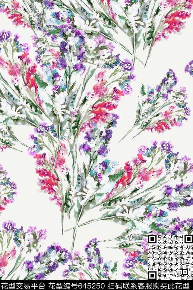 时尚薰衣草花卉数码印花花型下载（图片编号: 645250） - 瓦栏（Walan）