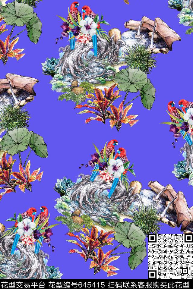 121-1.jpg - 645415 - 热带植物 植物 花鸟 - 数码印花花型 － 女装花型设计 － 瓦栏