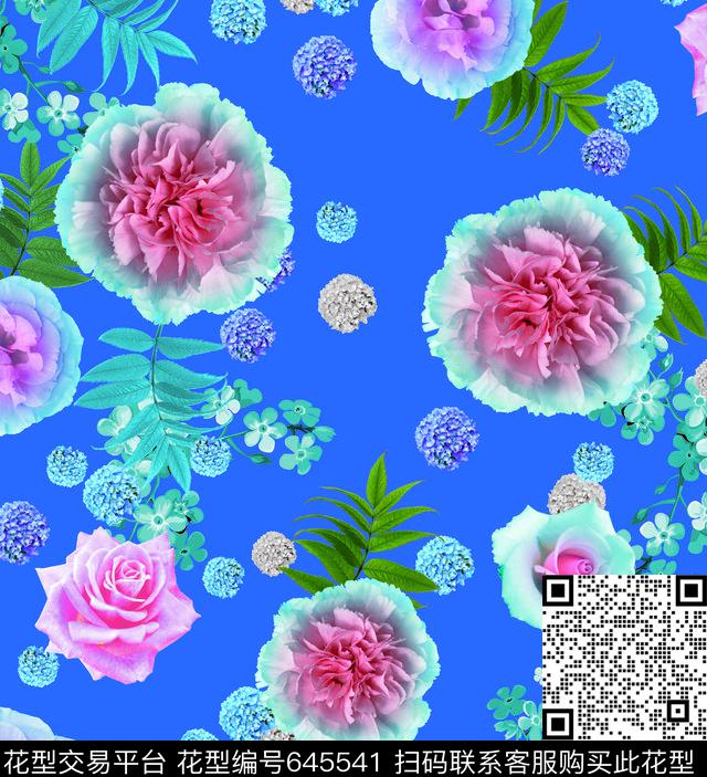 花卉散花女装数码印花花型下载（图片编号: 645541） - 瓦栏（Walan）