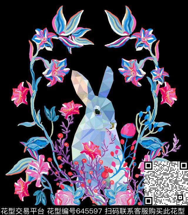 y-sj0004.tif - 645597 - 兔子 - 传统印花花型 － 箱包花型设计 － 瓦栏