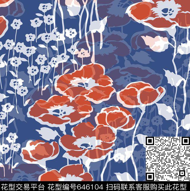 立体大花花卉传统印花花型下载（图片编号: 646104） - 瓦栏（Walan）