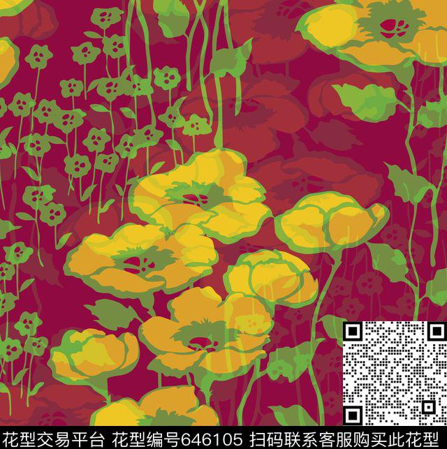 立体大花花卉传统印花花型下载（图片编号: 646105） - 瓦栏（Walan）