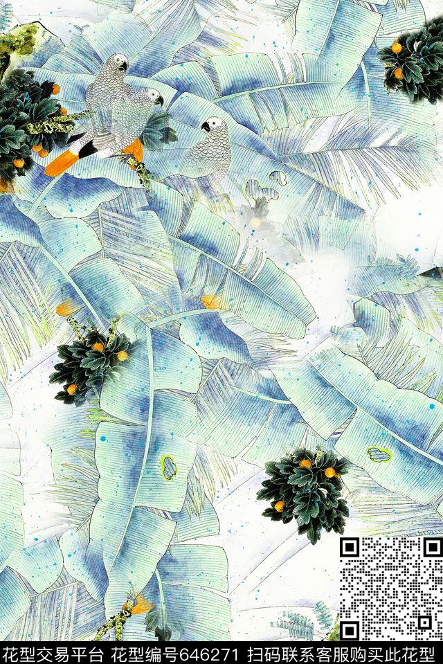 花卉中国风水墨数码印花花型下载（图片编号: 646271） - 瓦栏（Walan）