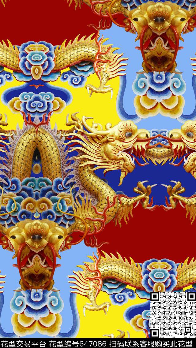 中国风、浮雕、色块数码印花花型下载（图片编号: 647086） - 瓦栏（Walan）