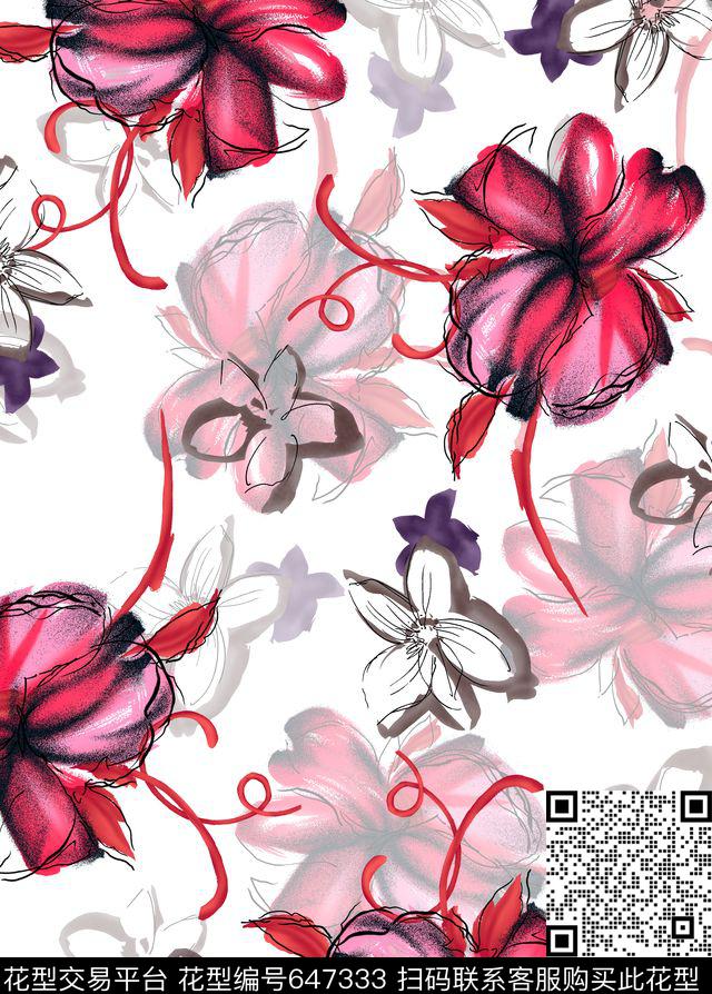 大花兰花花朵数码印花花型下载（图片编号: 647333） - 瓦栏（Walan）