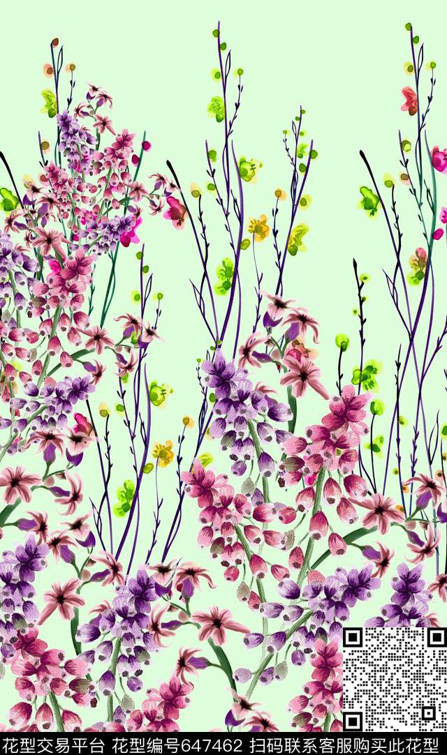 定位藤条花卉数码印花花型下载（图片编号: 647462） - 瓦栏（Walan）