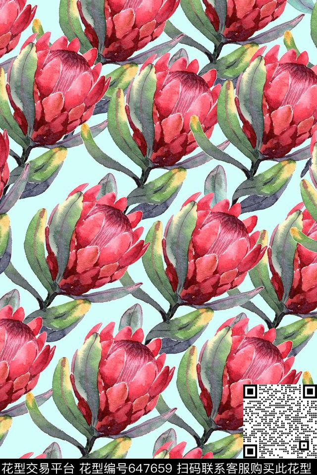 手绘热带植物数码印花花型下载（图片编号: 647659） - 瓦栏（Walan）