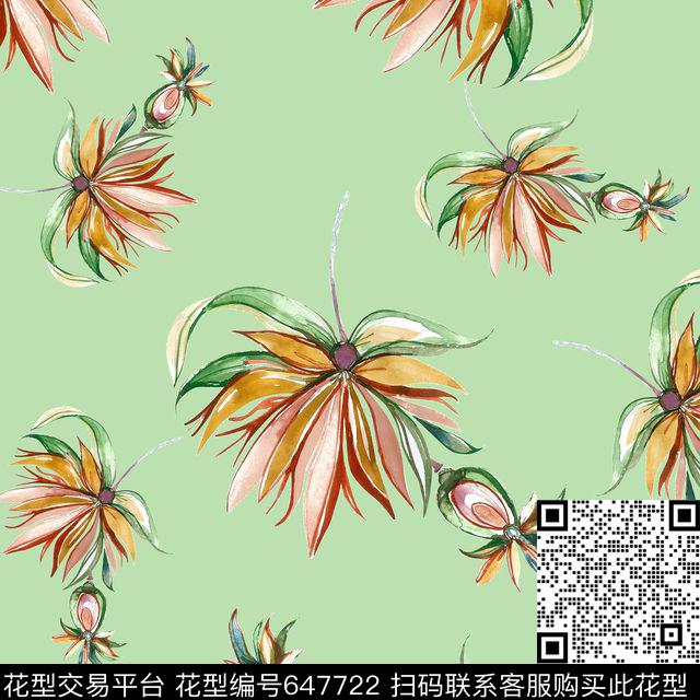 手绘五彩复古数码印花花型下载（图片编号: 647722） - 瓦栏（Walan）
