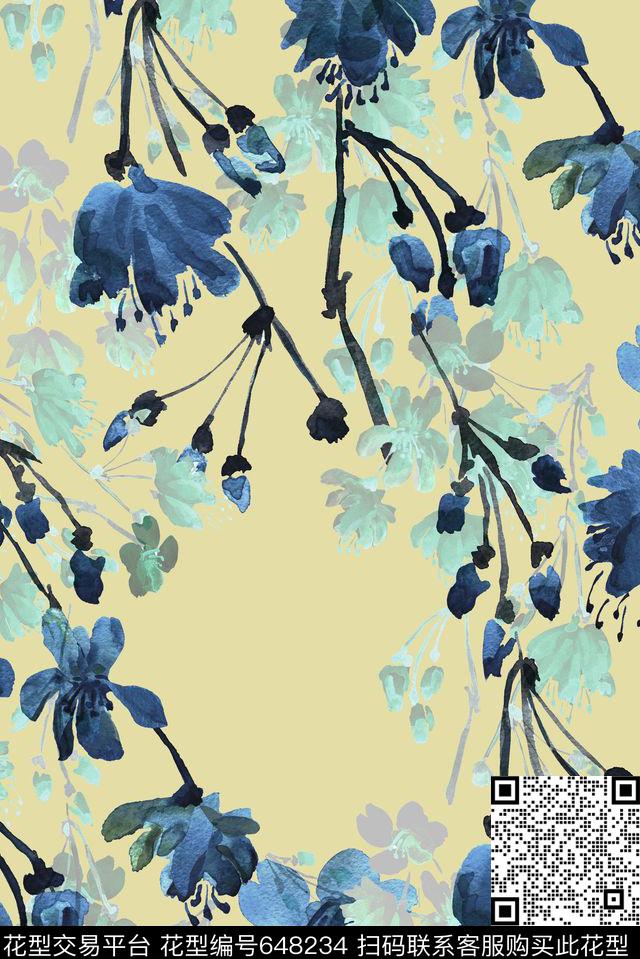 水墨水彩抽象数码印花花型下载（图片编号: 648234） - 瓦栏（Walan）