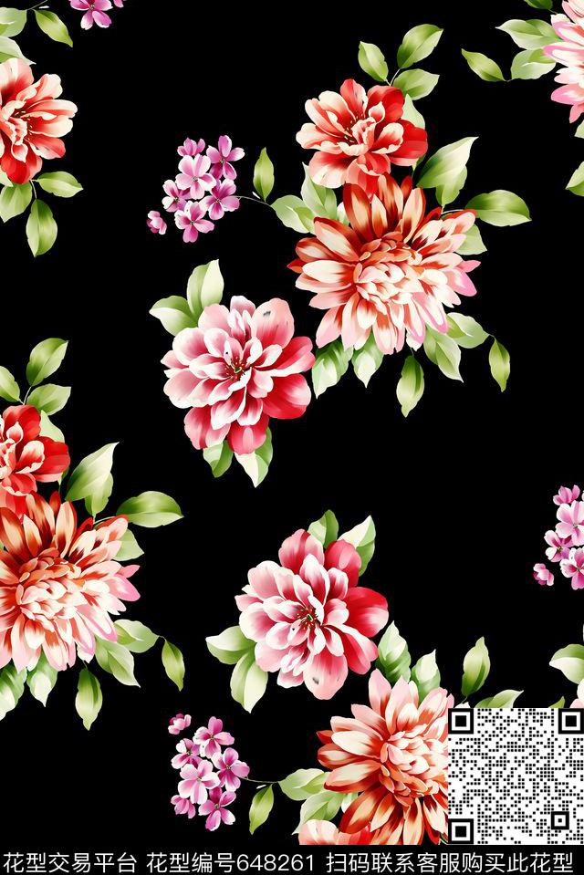 经典手绘花卉数码印花花型下载（图片编号: 648261） - 瓦栏（Walan）