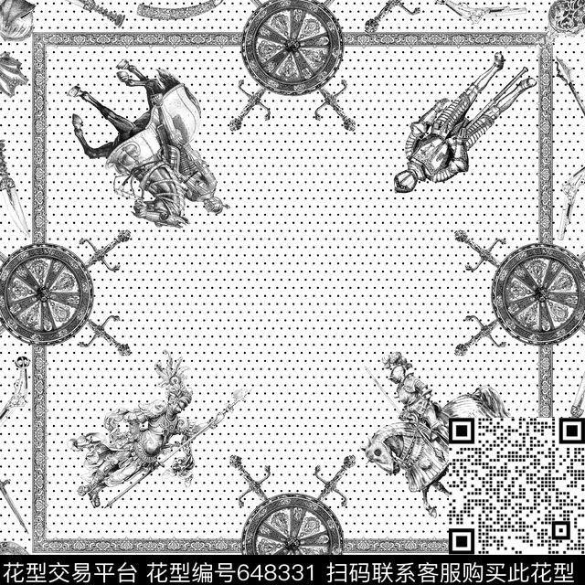 黑白骑士波点传统印花花型下载（图片编号: 648331） - 瓦栏（Walan）