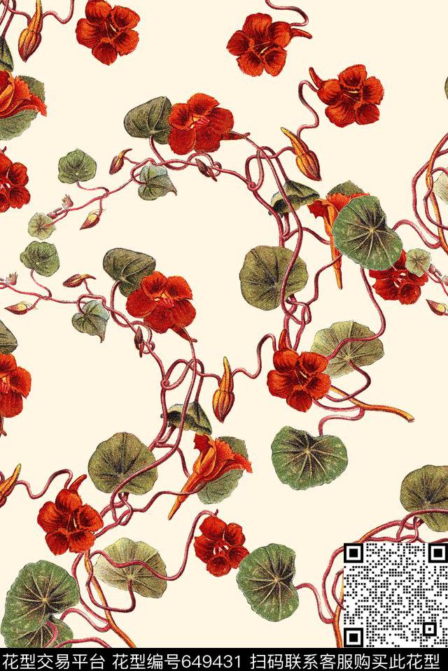 复古手绘藤条数码印花花型下载（图片编号: 649431） - 瓦栏（Walan）