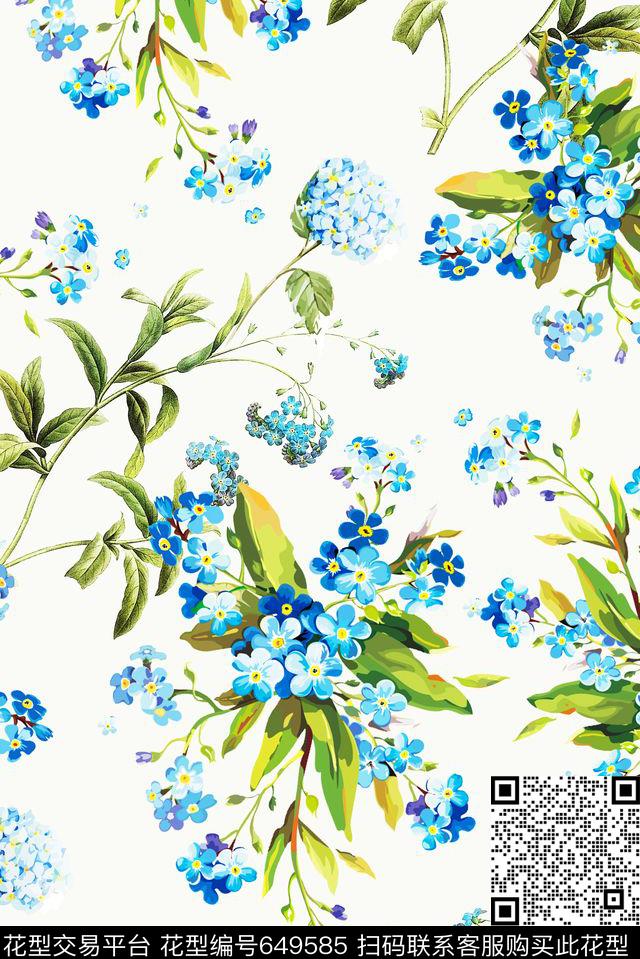 水彩花朵花卉数码印花花型下载（图片编号: 649585） - 瓦栏（Walan）