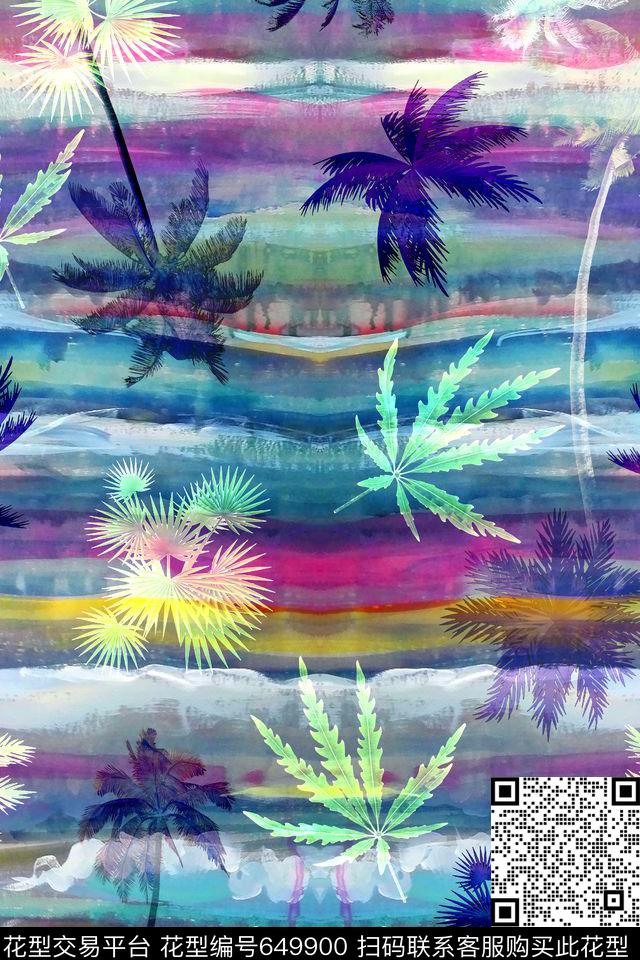 风景热带风情夏威夷风数码印花花型下载（图片编号: 649900） - 瓦栏（Walan）