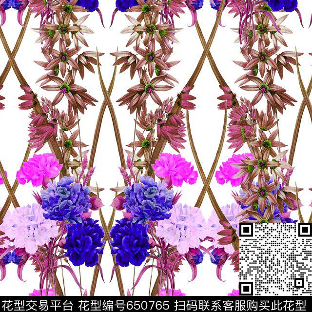 交叉花卉酒.jpg - 650765 - 热带雨林花卉 花朵 花卉 - 数码印花花型 － 泳装花型设计 － 瓦栏