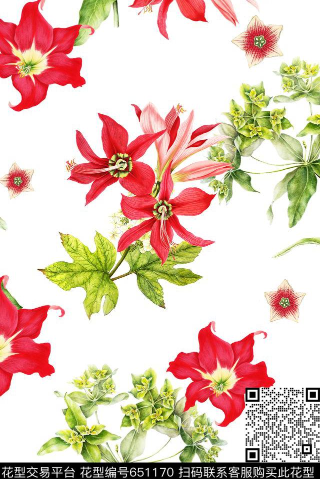小碎花大花花朵印花花型下载（图片编号: 651170） - 瓦栏（Walan）