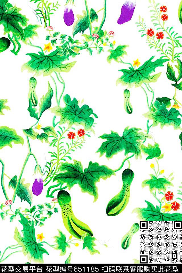 花卉山水画民族风数码印花花型下载（图片编号: 651185） - 瓦栏（Walan）