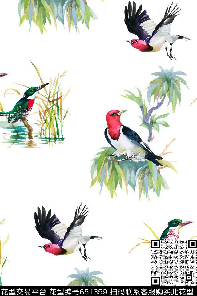 热带花鸟鸟数码印花花型下载（图片编号: 651359） - 瓦栏（Walan）