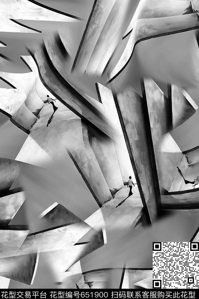 几何男装抽象数码印花花型下载（图片编号: 651900） - 瓦栏（Walan）